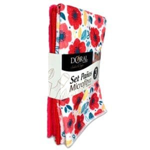 Set 3 paños de cocina microfibra Doral – Rojo