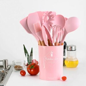 Set De Utencilios De Cocina 12 Piezas Silicona – Madera Generico – Rosado