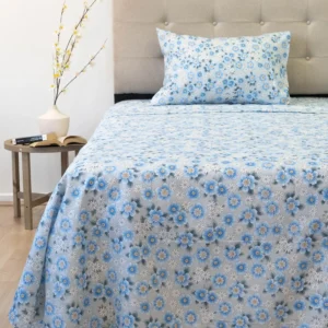 Juego de Sábanas Aterciopeladas Flor Celeste 210 Hilos TOMISA 1.5 Plazas