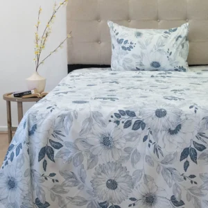 Juego de Sábanas Aterciopeladas Hoja Azul 210 Hilos TOMISA 1.5 Plazas