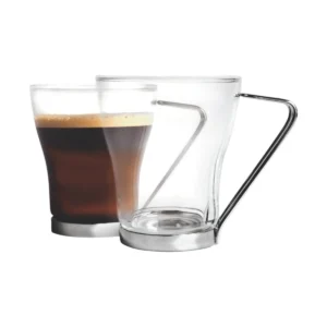 Set 4 Tazas Cappuccino 200ml Vidrio Asa Metálica Allegra