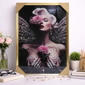 Cuadro con Detalles de Piedra Decorativa – 40×60 cm – Mujer Flor