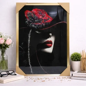 Cuadro con Detalles de Piedra Decorativa – 40×60 cm – Mujer Rosa