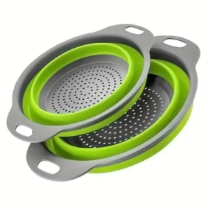 Set de 2 Coladores Plegables de Silicona con Marco Plástico – Multiuso Cocina- verde