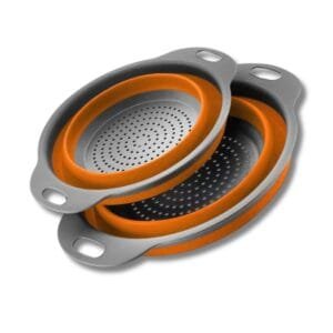 Set de 2 Coladores Plegables de Silicona con Marco Plástico – Multiuso Cocina- naranjo
