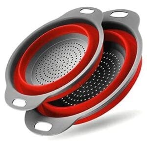 Set de 2 Coladores Plegables de Silicona con Marco Plástico – Multiuso Cocina - rojo