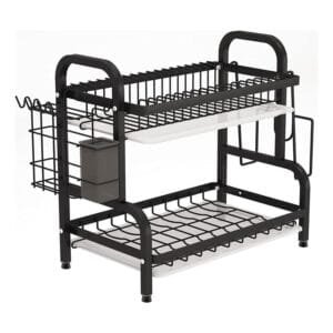 Organizador Escurridor de Loza 2 Niveles Negro Metal | Secaplatos de Cocina Moderno 42x23x41 cm