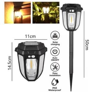Farol Solar LED para Jardín con Luz Cálida – Sensor Automático Día/Noche y Estaca para Exterior