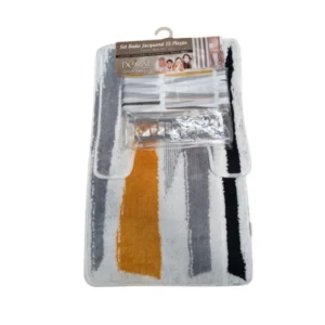 Set de Baño 15 Piezas Jacquard/Lineas Blancas, gris, amarillo y negro