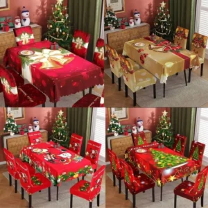 Set Navideño Mantel 150 x 210 cm + 6 Fundas de Silla 40 x 50 x 60 cm – Diseños Surtidos