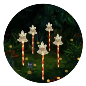 Pack de 5 Estacas Solares LED para Jardín – Decoración Navideña Exterior, Luces Automáticas para Camino y Patio – Campanas