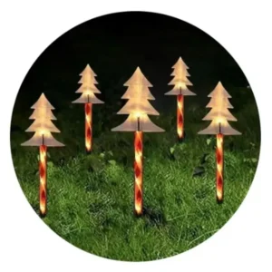 Pack de 5 Estacas Solares LED para Jardín – Decoración Navideña Exterior, Luces Automáticas para Camino y Patio – Pino