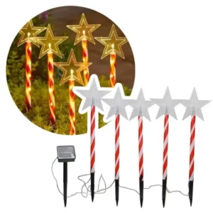 Pack de 5 Estacas Solares LED para Jardín – Decoración Navideña Exterior, Luces Automáticas para Camino y Patio - Estrella