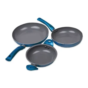 TRI-PACK SARTENES ALUM/TITANIO 20+24 CMS + PAILA ALUM. 16 CMS - LÍNEA PALERMO - AZUL