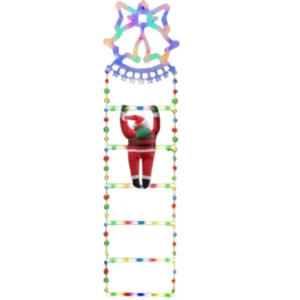 Viejo Pascuero en Escalera con Luces LED Solares – Decoración Navideña para Exterior e Interior - Luz cálida