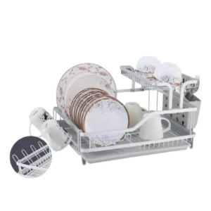 Secaplatos Escurridor de 2 Pisos de Aluminio Inoxidable con Cubiertero y Porta Vasos