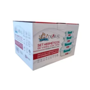 Set de 4 Herméticos de Vidrio Fresh Lock con Tapa – Doral (370 ml, 640 ml, 1000 ml, 1500 ml)