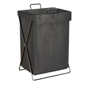 Cesta de almacenamiento de tela con soporte grueso – 35×25×58 cm con tapa - Negro