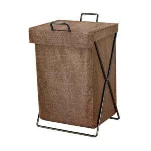 Cesta de almacenamiento de tela con soporte grueso – 35×25×58 cm con tapa - Café