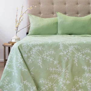 Juego de Sábanas Aterciopeladas Composé 210 Hilos 100% Poliéster – 4 Piezas 150x200 cm - Verde