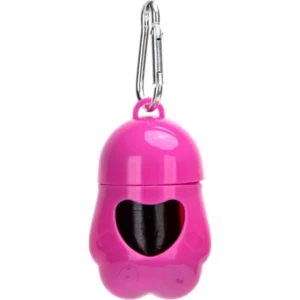 Pequeño dispensador de bolsas para perros | Porta bolsas de basura portátil y resistente - Rosado
