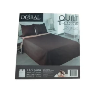 Quilt Bi Color Doral Hotpress 1,5 Plazas 170x240 cm con Funda 50x70 cm - Café/Beige