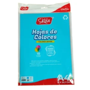 Hojas de Colores Skole A4 21 x 29,7 cm – Pack 100 Hojas en 10 Colores para Manualidades y Escolares
