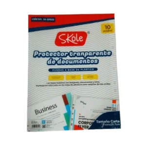 Protectores Transparentes de Documentos Skole – 10 Piezas Tamaño Carta, Fundas Plásticas Antirreflejo Brillantes con Perforación Reforzada para Carpetas de 3 Anillos