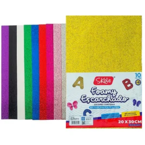 Foami Skole Escarchado Colores Surtidos 20x30 cm – Goma Eva 1.8 mm  - 10 Piezas