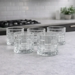 Set de 6 Vasos de Vidrio 285 ml | Vasos Cortos Texturizados para Agua y Bebidas