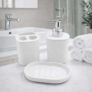 Set de Accesorios de Baño Wash Suit 3 Piezas | Dispensador, Porta Cepillos y Jabonera - Blanco