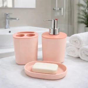 Set de Accesorios de Baño Wash Suit 3 Piezas | Dispensador, Porta Cepillos y Jabonera - Rosado