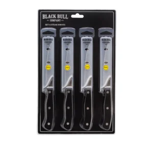 Set de 4 Cuchillos Black Bull | Acero Inoxidable con Filo Dentado y Mango Ergonómico