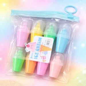 Marcadores Fluorescentes en Forma de Helado – Set de 6 Colores Pastel, Mini Resaltadores Creativos