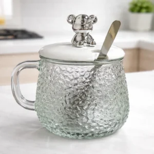 Azucarero de Vidrio 350 ml con Tapa de Oso | Azucarera Decorativa con Cuchara