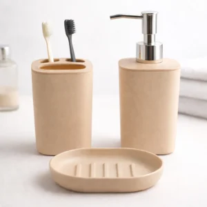 Set de Accesorios de Baño Wash Suit 3 Piezas | Dispensador, Porta Cepillos y Jabonera - Beige
