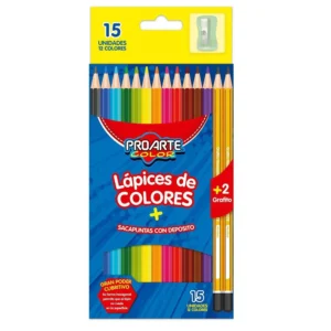 Lápices de Colores Proarte + 2 Lápices Grafito + Sacapuntas con Depósito – Kit Escolar Completo